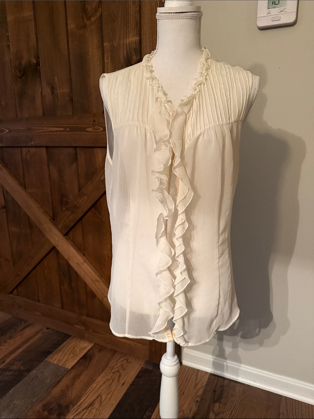 Sleeveless Ruffle Front Blouse - Cream